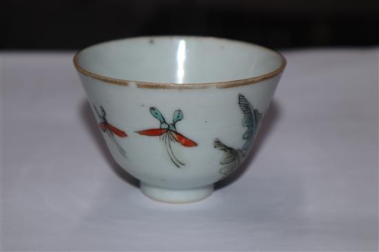 Four Chinese enamelled porcelain tea bowls largest diameter 10cm